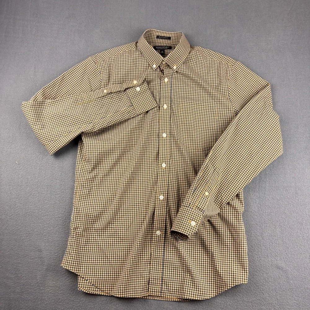 Banana Republic Shirt Men's M Yellow Blue Gingham Slim Flex Fit Tech Stretch